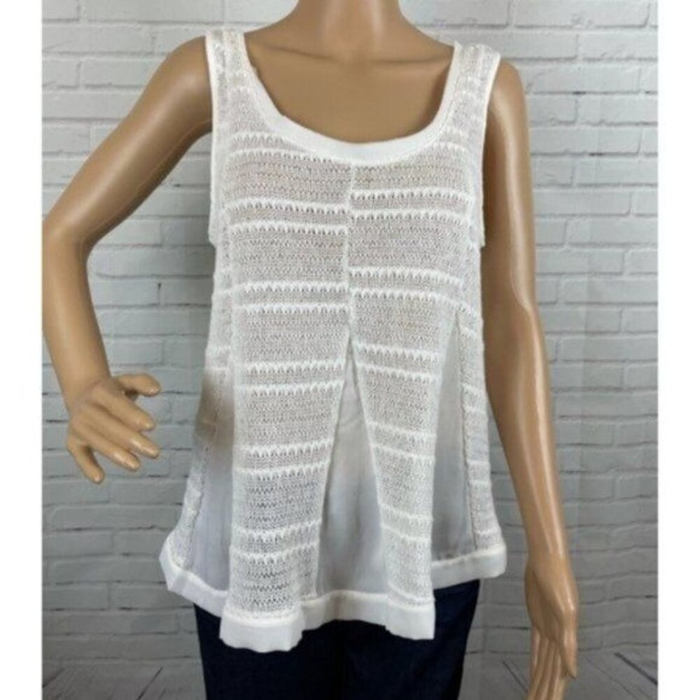 LC Lauren Conrad Top Stripe Ivory Sleeveless Knit Crochet Tank NWT - Picture 1 of 8